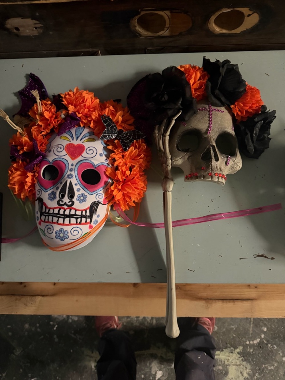 Decorative Day of the Dead Floral Skull Mask - Orange & Black (price is both)